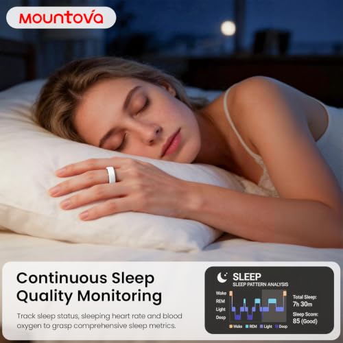 MounTova-T3-Ring, 2026 Ceramic Smart Ring for Men & Women, Sleep Activity Tracker, Heart Rate Stress & Mood Monitor, Gesture Control, IP68 Waterproof, No Subscription, iOS & Android (White, Size 11) White 11"