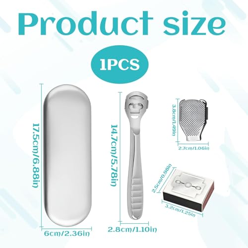 Professional Foot File Callus Remover Set, Stainless Steel Pedicure Tool with Storage Case, 10 Replacement Blades, Hard Skin Shaver for Feet Care