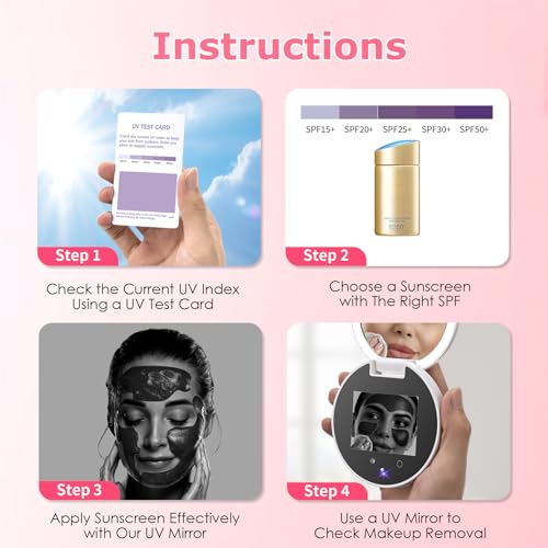 UV Camera for Sunscreen Test with 2X Magnifying Vanity Mirror 3.8 Inch White