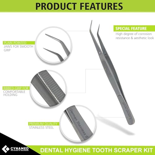 CynaMed Dental Tools Oral Care Kit (3-Pack) – Stainless Steel Dental Pick, Tartar Scraper, Scaler, Tweezers, and Mouth Mirror for Personal & Pet Use Pack 3