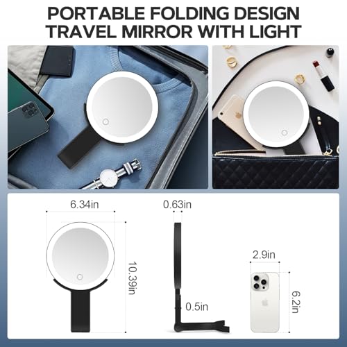 Lighted Makeup Mirror, 30X Magnifying Mirror with Light, Hanging and Handheld Mirror with Handle,Black Black