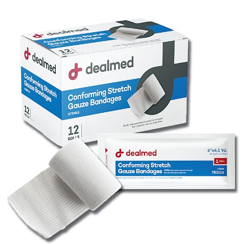 Dealmed 3" Sterile Conforming Stretch Gauze Bandages, 4.1 Yards Latex Free Stretched Dressing Wrap, Medical Non-Adherent Wound Care Mesh Bandages (Box of 12 Rolls) (Pack of 4) 3 Inch (Box) (Pack of 4)