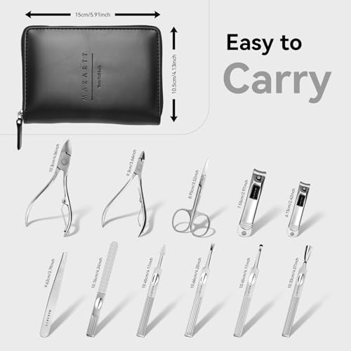 Makartt 11P Stainless Steel Manicure Kit with Black Leather Case
