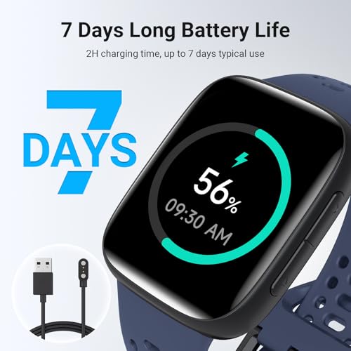 Smart Watches for Women/Men Android iPhone, [1.85" AMOLED Screen] Smartwatch Fitness Tracker 3ATM Waterproof with Bluetooth Calls, AI Control, Heart Rate/SpO2/Sleep Monitor, 7 Days Battery Blue