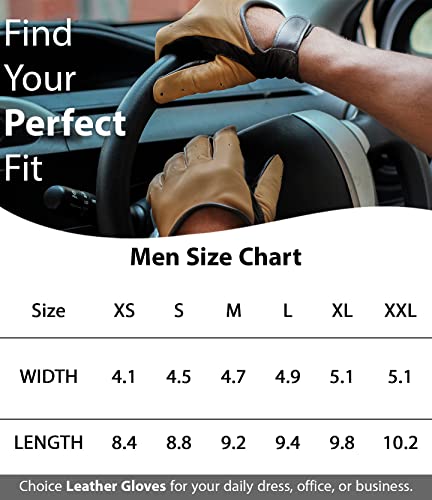 URBAN BUCK Men Winter Real Leather Bike Riding Stripe Perforation Touchscreen Lined Glove Harrison Beige Leather Gloves Medium