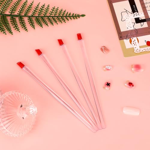 17cm Rubber Cuticle Pusher Cleaner, 4 Pieces Red Hard Rubber End Tipped Nail Art Tool Cuticle Pusher Cleaner And Professional Plastic Handle Cuticle Stick for Hand Care Nail, Nail Cleaner Tool