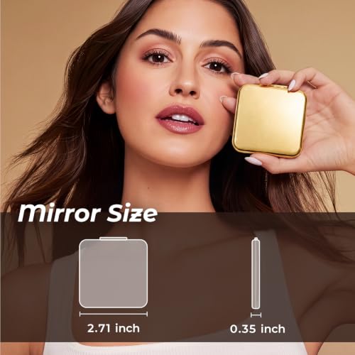 Compact Mirror, Pocket Travel Makeup Mirror for Purse, Metal Square Shell, 2-Sided 1X/2X Magnifying, Portable, Folding, Handheld, Gold,18 Pack 18