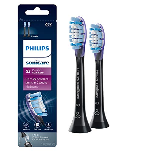 Philips Sonicare Genuine G3 Premium Gum Care Replacement Toothbrush Heads, 2 Brush Heads, Black, HX9052/95 & Genuine W DiamondClean Toothbrush Heads, 2 Brush Heads, Black, HX6062/95