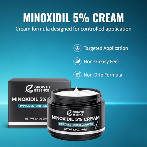Minoxidil 5% Cream with Biotin, Caffeine & Hyaluronic Acid – Topical Cream Format for Hairline & Beard – Fragrance Free – 3.4 oz