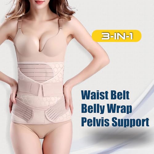 ChongErfei 3 in 1 Postpartum Belly Wrap Recovery Band Belt Abdominal Binder Beige X-Large