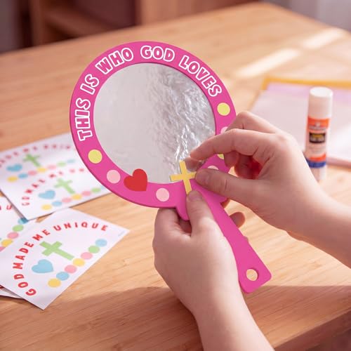 Fuutreo 72 Pcs VBS Mirror Craft Kit with EVA Foam Bases, Religious DIY