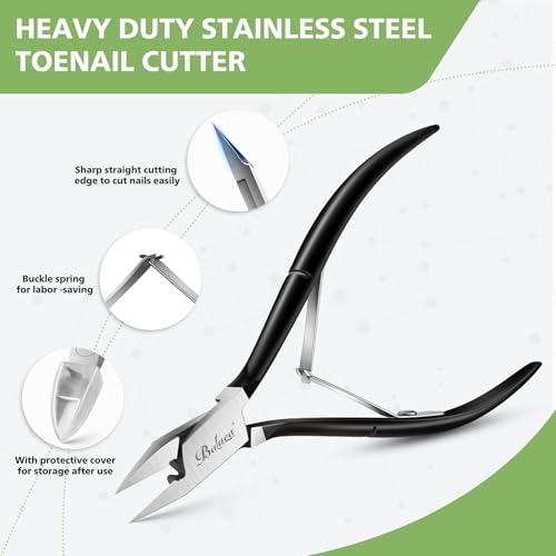 BALUCA Toenail Clippers Straight Blade for Thick Toenails and Ingrown Nails, Professional Stainless Steel Fingernail Toenail Clippers Trimmers for Seniors, Men and Adult - Black
