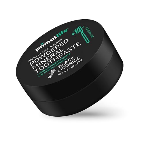 Primal Life Organics - Dirty Mouth Toothpowder, Activated Charcoal Tooth Cleaning Powder, Essential Oils Natural Kaolin Bentonite Clay, 200+ Brushings, Organic Vegan (Charcoal Black Licorice, 1 oz) 1 Ounce (Pack of 1) Charcoal Black Licorice