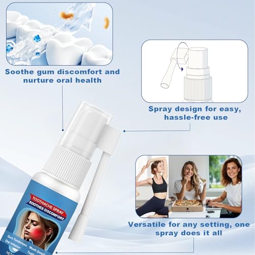 Toothache Relief Spray - Soothes Gum Fast, Improves Dryness, Mint & Chamomile Formula, Portable Oral Care for Adults (0.68FL.OZ/20ML)