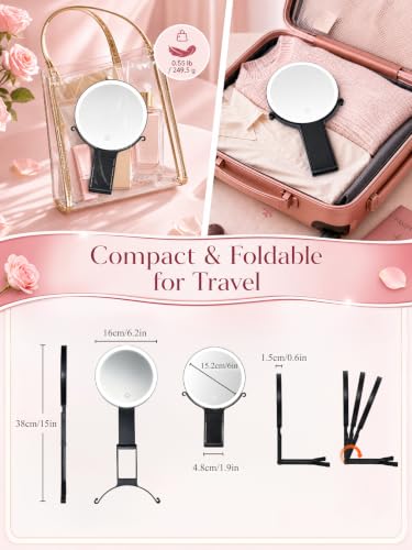 40X/1X Double-Sided Travel Magnifying Mirror with Light for Detailed Makeup Black-40x