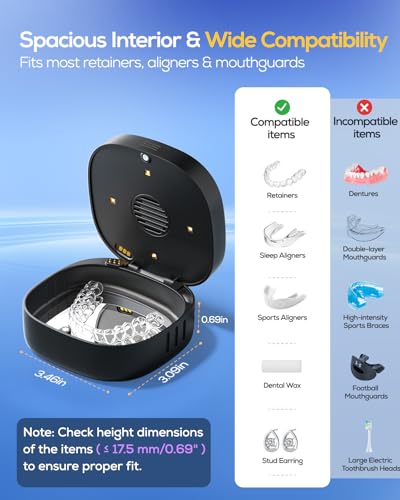 Nulaxy UVC Retainer Case with Fan, Dual Vent Holes & Built-in Mirror, Black