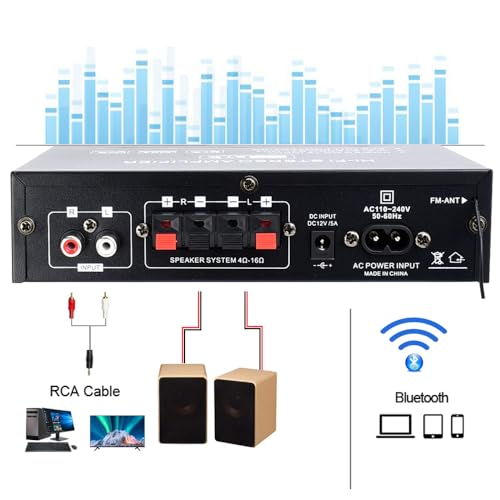 WOOPKER AK35 200W Stereo Audio Amplifier Bluetooth 5.0, 2.0 Channel black-AK35