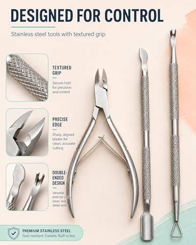 Cuticle Trimmer and Pusher Set - Stainless Steel Cuticle Nippers Silver