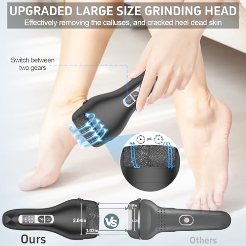 AdamPark Electric Foot File Callus Remover, Rechargeable Pedicure Tools Foot Care Kit, Portable Callus Remover Kit with 3 Roller Heads,2 Speed,Battery Display (Black Z2) Black Z2