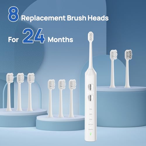 Sonic Electric Toothbrush Powered 180 Days Runtime 8 Brush Heads White