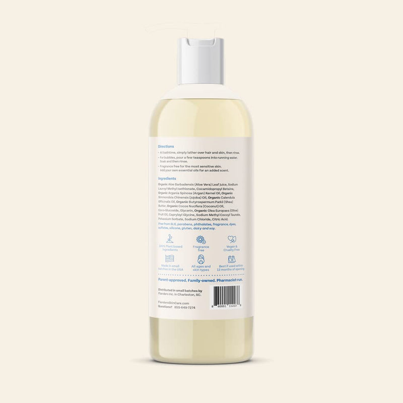 Flanders Bubble Bath - Shampoo & Wash 3-IN-1, Pharmacist Developed, Plant Based, Unscented, Clean Ingredients, Calming & Fun for Sensitive Skin, All Ages (15oz) 15 Fl Oz (Pack of 1) - BeesActive Australia