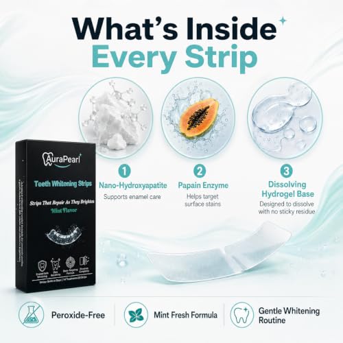 Teeth Whitening Strips for Sensitive Teeth – Peroxide Free & Dissolving Formula, No Residue, Enamel Safe with Nano-Hydroxyapatite, Papain & Bromelain – 28 Strips (14 Treatments)