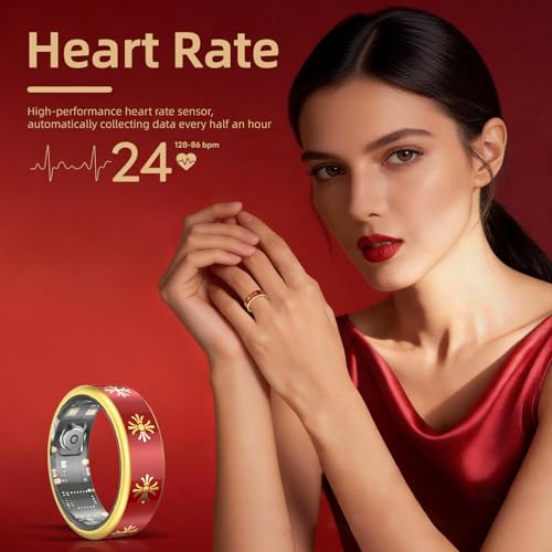 Smart Ring for Women & Men, Fitness Tracker Ring with Sleep Monitoring, Heart Rate & Blood Oxygen Tracking, IP68 Waterproof, Bluetooth Health Ring, No Subscription (Red, 9) Red