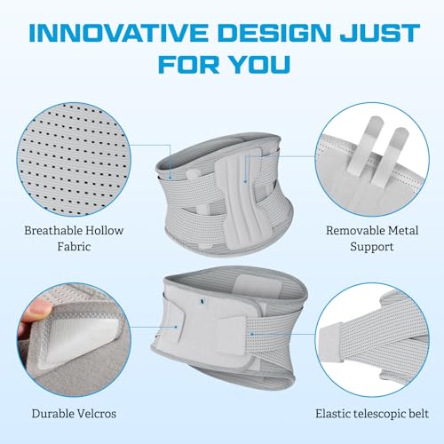 NEENCA Compression Back Brace for Lower Back Pain, Herniated Disc, Lumbar Strain – Breathable Lumbar Support for Work, Lifting, Sciatica, Scoliosis (Gray, Medium) Gray