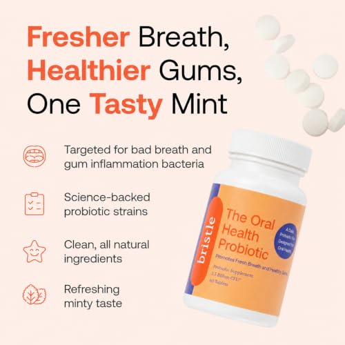 bristle Oral Probiotic Mint with 6 Probiotic Strains, Xylitol Mint 60 Count (Pack of 1)