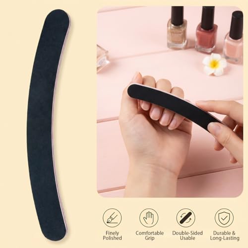 10PCS Curved Professional Washable Nail Buffering Files Rounded End Manicure Pedicure Tool Double Sided Emery Board 100/180 Grit Nail Art Care Buffing Buffer Sanding Files