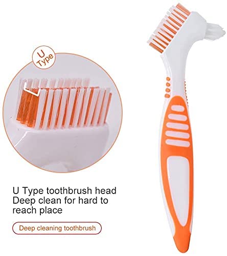 3 Pack Denture Cleaning Brush Set Hard Denture Toothbrush Portable Denture Toothbrush Cleaning Brush Double Sided Denture Brush for Denture Care - BeesActive Australia