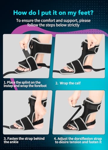 Plantar Fasciitis Night Splint with Massage Ball for Plantar Fasciitis Relief, Comfortable Plantar Fasciitis Brace for Achilles Tendonitis Heal Spur Foot-drop Flat-arch, Free Size for Men and Women - Black, 1 Pack Black-1 Pack