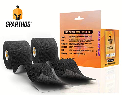 Sparthos Kinesiology Tape Roll - Uncut KT Sports Kinesio K Tape I) Midnight Black (Pack of 2) +Free Taping Guide