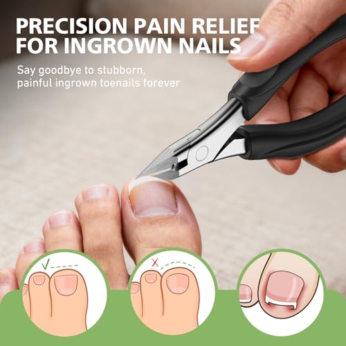 BALUCA Professional Straight Edge Toenail Clippers for Thick Nails & Ingrown Toenails - Heavy Duty Long Handle Nail Clippers for Seniors and Adults with Precision Design for Pain-Free Grooming,Black Black