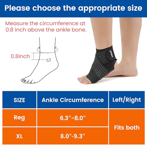 Ankle Support Brace for Men and Women - Ankle Compression Sleeve with Adjustable Strap for Plantar Fasciitis, Achilles Tendonitis Pain Relief, Sprained, Strains, Sports Bandage Sock(Reg) Reg