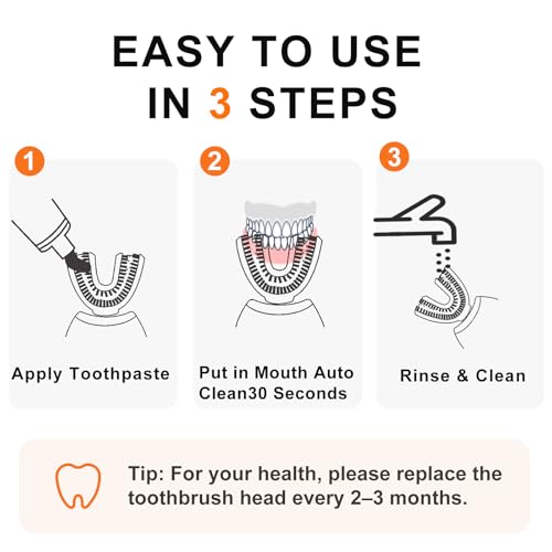 Electric U-Shaped Ultrasonic Toothbrush 360 Degree Clean Sonic Toothbrush Orange 1 Count (Pack of 1)