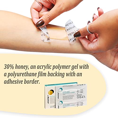 L-Mesitran Medical Grade Honey Bandages (5 Pieces in 1 Pack) - 30% Honey - Wounds Healing Waterproof Medicated Non-Adhering Sterile Gauze Pads Dressing to Cover Small Cuts, Abrasions, Burns 5 Count Bandages 30% Honey