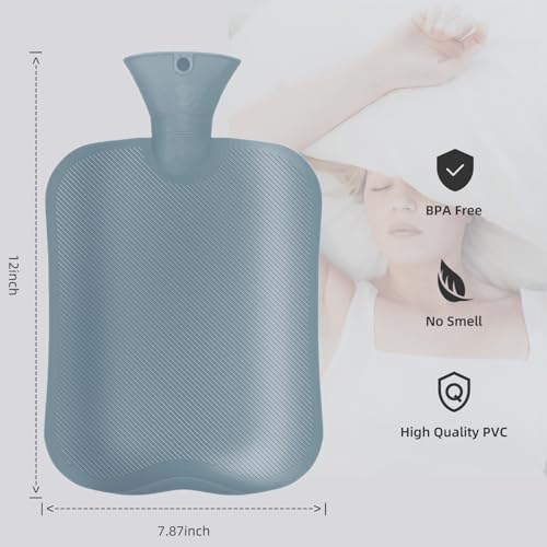 2L PVC Hot Water Bottle with Knitted Cover for Pain Relief, Hot & Cold Use Blue