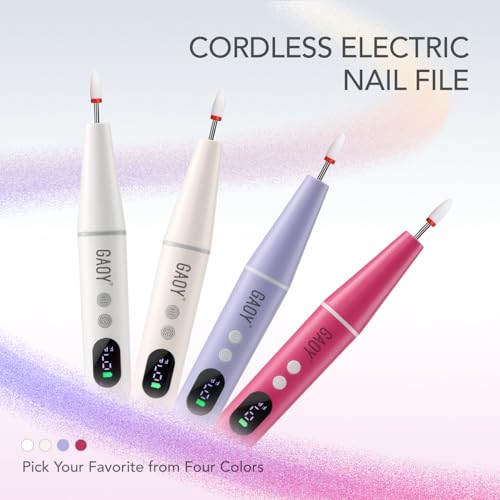 GAOY Cordless Nail Drill, Rechargeable Electric Nail File with LED Display, Lightweight Low Noise Manicure & Pedicure Tool for Gel Removal, Acrylic Nails & DIY Home Use, White