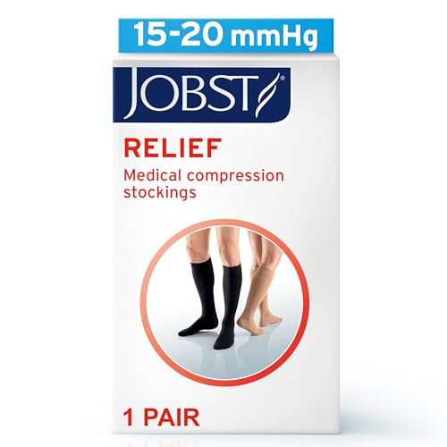 JOBST Relief 15-20 mmHg Knee High Graduated Compression Stockings - Regular Band, Open Toe Beige Large (1 Pair)