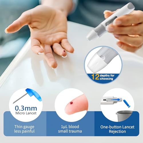 CareLiving BGM101 Blood Glucose Monitor Kit, 100 Test Strips, 100 Lancets, 1 Blood Glucose Meter, 1 Lancing Device, Diabetes Testing Kit, Portable Blood Sugar Test Kit, Glucometer Kit for Home