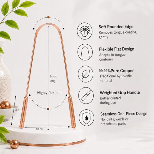 Pure Copper Tongue Scraper (Pack of 4) – 99.99% Pure Copper, Seamless One-Piece Design, Ayurvedic Oral Care Tool for Family & Daily Use Pack of 4