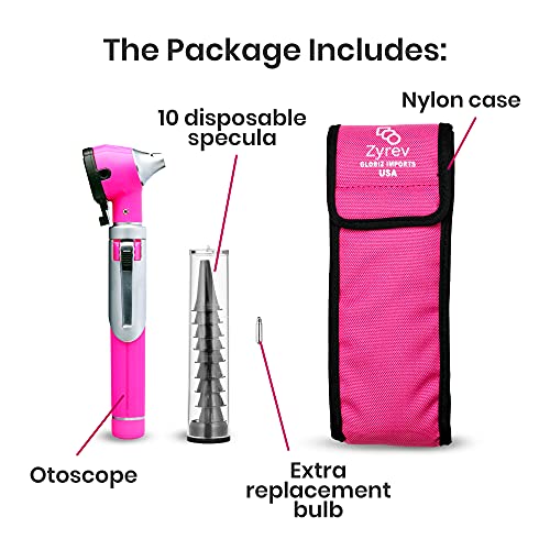Zyrev ZetaLife Otoscope - Ear Scope with Light, Ear-Infection Detector, Pocket Size (Pink Color) Pink