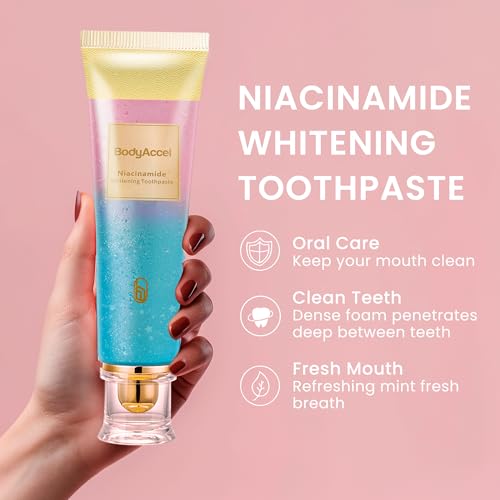 2 Pack BodyAccel Niacinamide Whitening Toothpaste, Triple Whitening Niacinamide Toothpaste, Brightens and Whitens Teeth, Natural Gentle, Fresh Breath 2pack