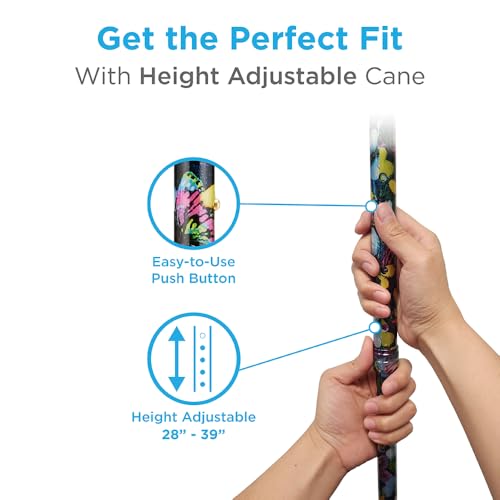 NOVA Offset Walking Cane for Seniors, Men & Women – Lightweight Adjustable Walking Cane with Soft Foam Grip, Wrist Strap, Anti-Rattle Lock & Non-Slip Tip – Stylish Mobility Aid Butterfly