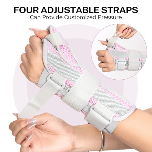 Medibot Wrist & Thumb Brace for Day & Night Support - Adjustable Spica Splint for Carpal Tunnel, De Quervain's, Tendonitis Pain Relief and Arthritis, R/M Size Pink for Men & Women Medium Right Hand-pink