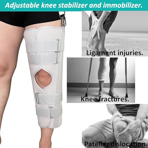 Three-Panel Knee Immobilizer & Stabilizer - Leg Support Splint for Knee Pre-and Postoperative Injuries & Instabilities - Straight Leg Brace with Shoulder Strap to Prevent Sliding (12") 12”
