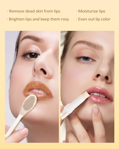 3Pcs Turmeric Lemon Lip Scrub and Turmeric Lip Balm Hydrating & Nourishing Lip Care kit, Exfoliating Lip Scrub with Aloe Vera For Dark Lips,Long-Lasting Natural Balm Moisturizer for Dry, Cracked Lips Set A
