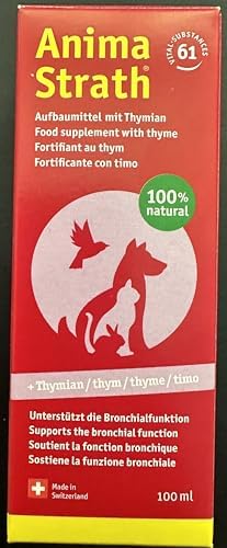 Anima-Strath with Thyme - Throat & Bronchial Cough Syrup for Dogs & Cats, Natural Immune & Respiratory Support Wellness Supplement Tonic with 61 Nutrients, Prebiotic Qualities & Amino Acids Herbal with Thyme 100 ml
