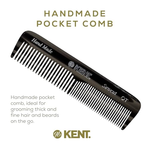 Kent OT Black Graphite Pocket Comb - Handmade Fine and Wide Tooth Hair Comb for Men, Women, and Kids - Travel, Beard, and Mustache Comb - Saw Cut and Hand Polished Made in England 2 Pack